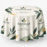 Custom round table cover with full-color printed graphics