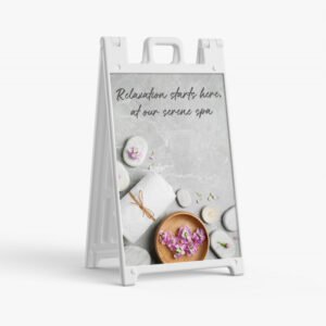 White Standard Signicade display stand for promotional signs and advertising graphics