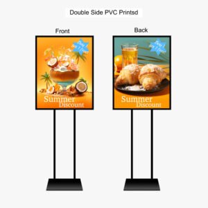 Portable poster stand for displaying promotional graphics, advertisements, event information, and business signage