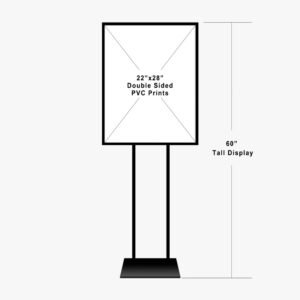Freestanding display stand designed to hold posters and promotional graphics